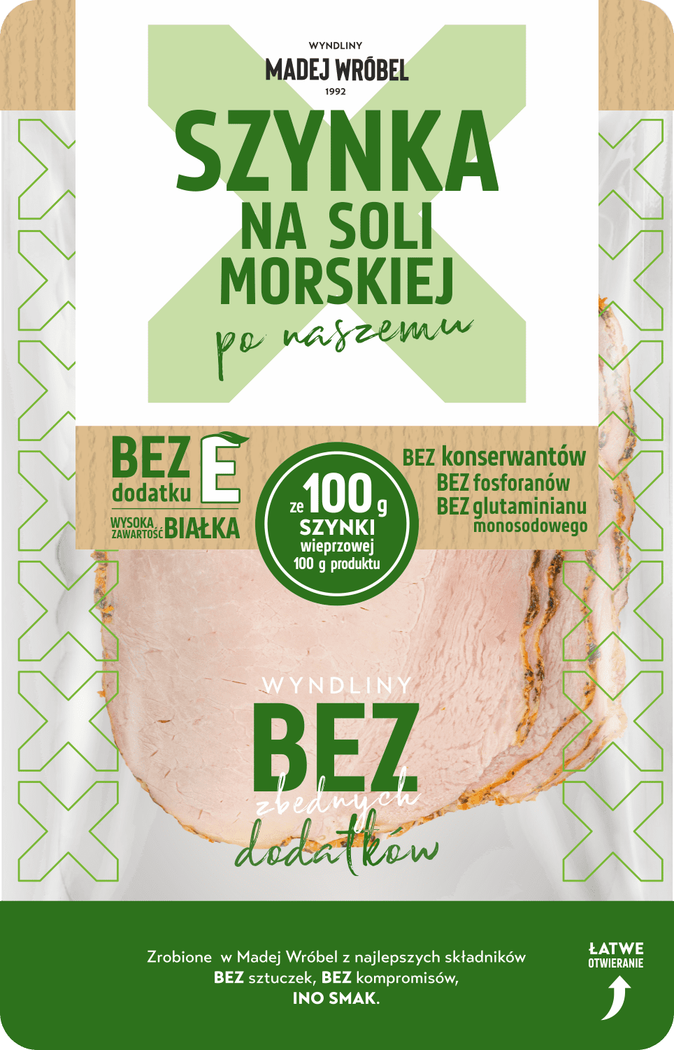 Szynka na soli morskiej plastry bez E Madej Wróbel